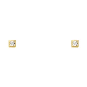 14K Gold CZ Square Stud Earrings (3mm)