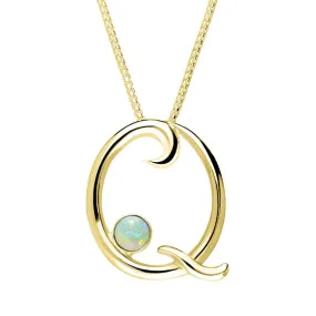9ct Yellow Gold Opal Love Letters Initial Q Necklace