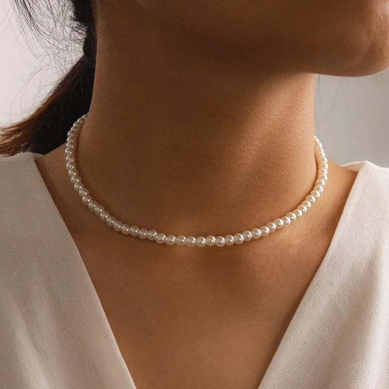 Beads Women Neck Chain Kpop Pearl Choker Necklace