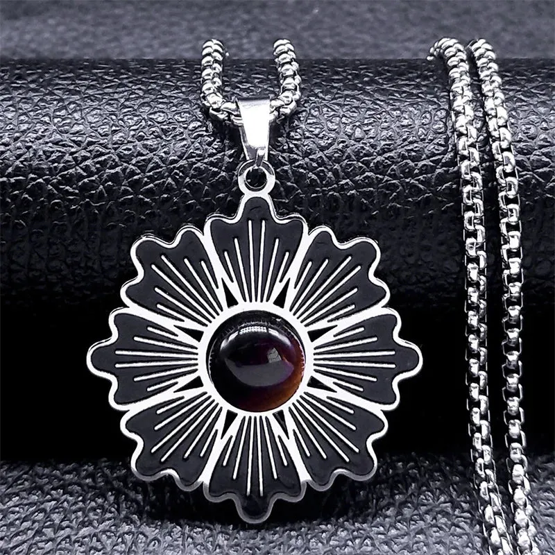 Bohemia Flower of Life Necklace Tiger Eye Stone Stainless Steel for Women/Men Mandala Chain Gift