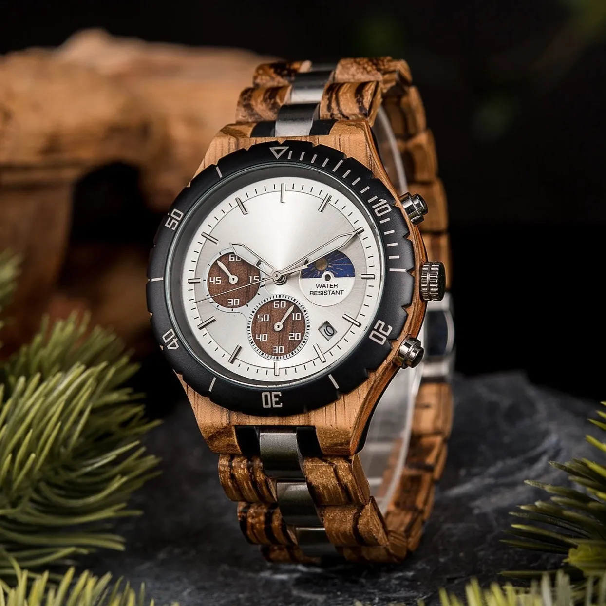 Budapest - Silver Steel & Zebrawood Chronograph