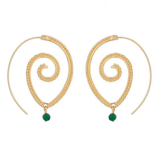 docona Bohemia Personality Round Spiral Drop Earrings Exaggerated Gold Silver Whirlpool Gear Earrings for Women Jewelry 4197