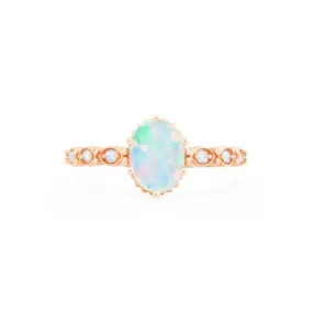 [Evelina] Vintage Classic Crown Oval Engagement Ring in Natural Australian Opal