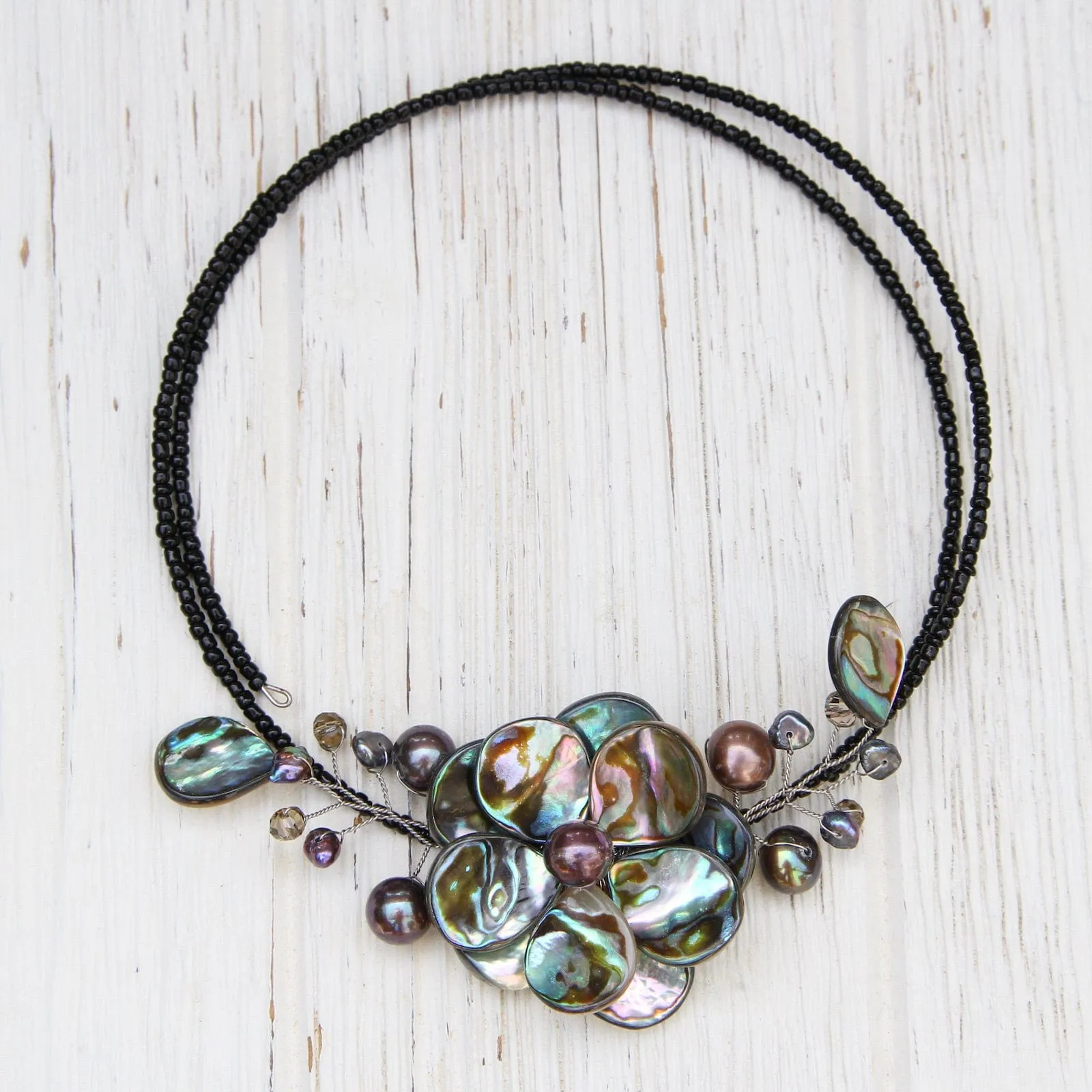 Flower Choker ~ Black Abalone Shell & Southsea Pearl