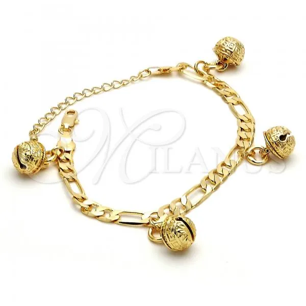 Gold Tone Charm Anklet , Rattle Charm and Greek Key Design, Polished, Golden Finish, 03.63.1777.10.GT