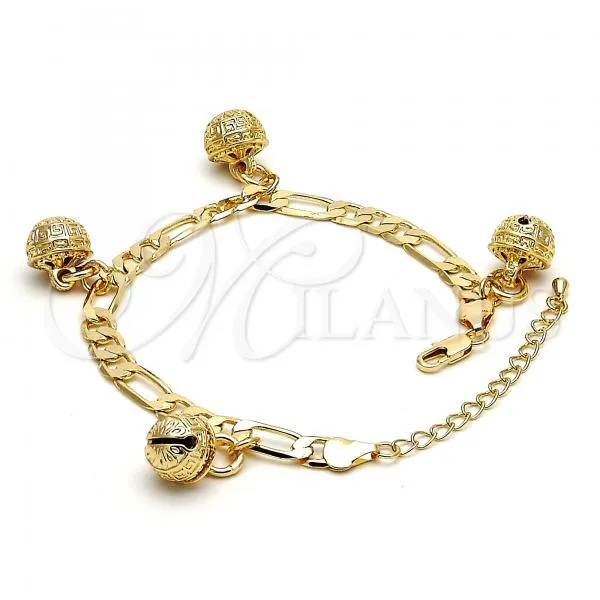 Gold Tone Charm Anklet , Rattle Charm and Greek Key Design, Polished, Golden Finish, 03.63.1777.10.GT