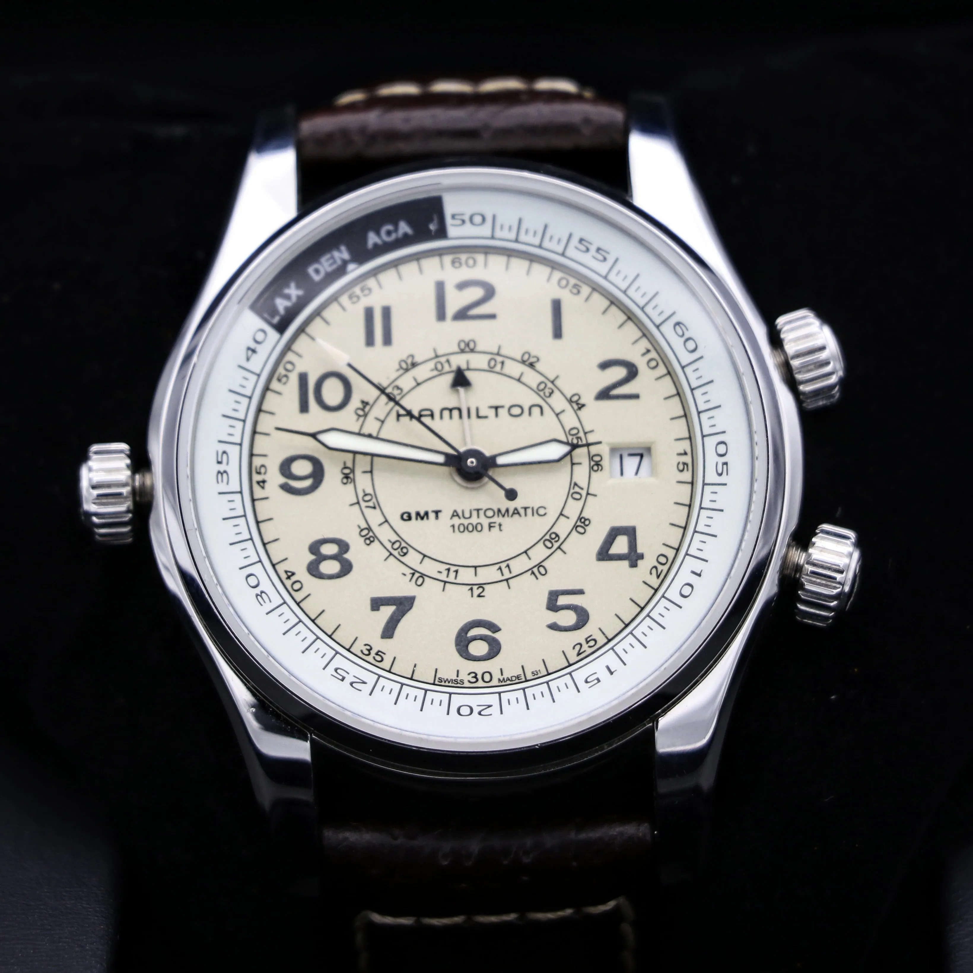 HAMILTON Khaki Skymaster Pilot GMT Automatic Wristwatch Swiss Original Box