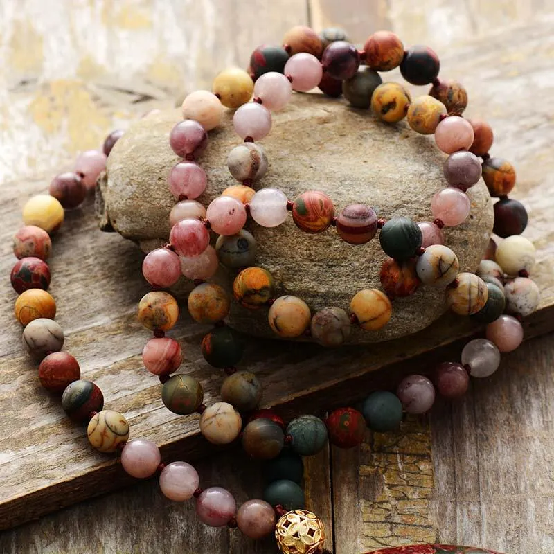 'Jasper Pendant' Onyx and Jasper Beaded Necklace
