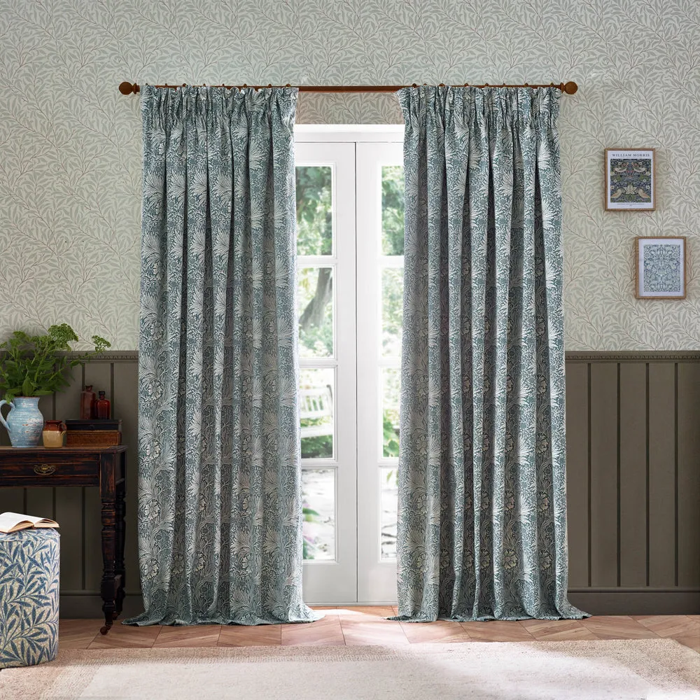 Marigold Floral Jacquard Pencil Pleat Curtains Indigo
