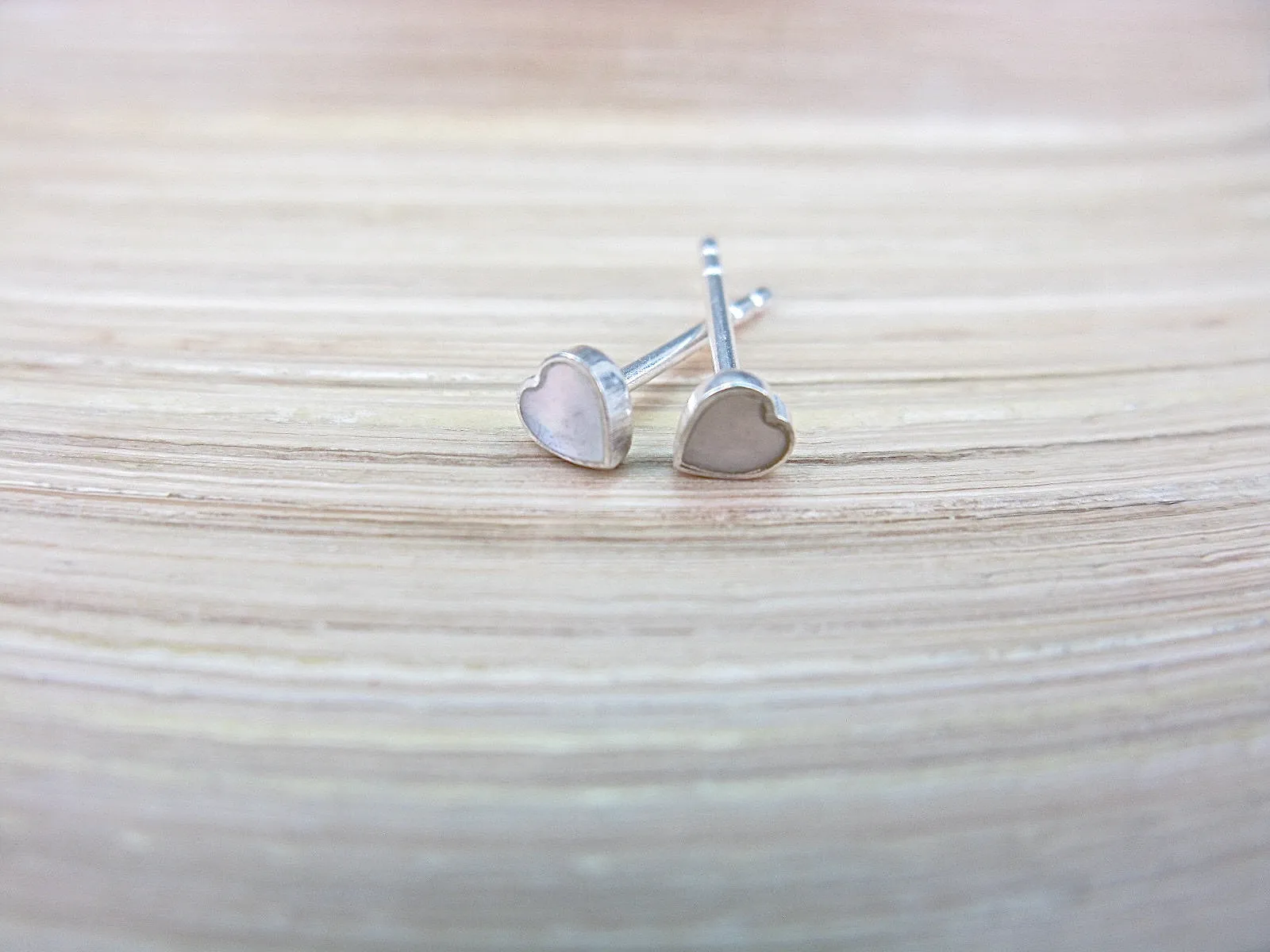 Mother of Pearl Heart Minimalist Stud Earrings in 925 Sterling Silver