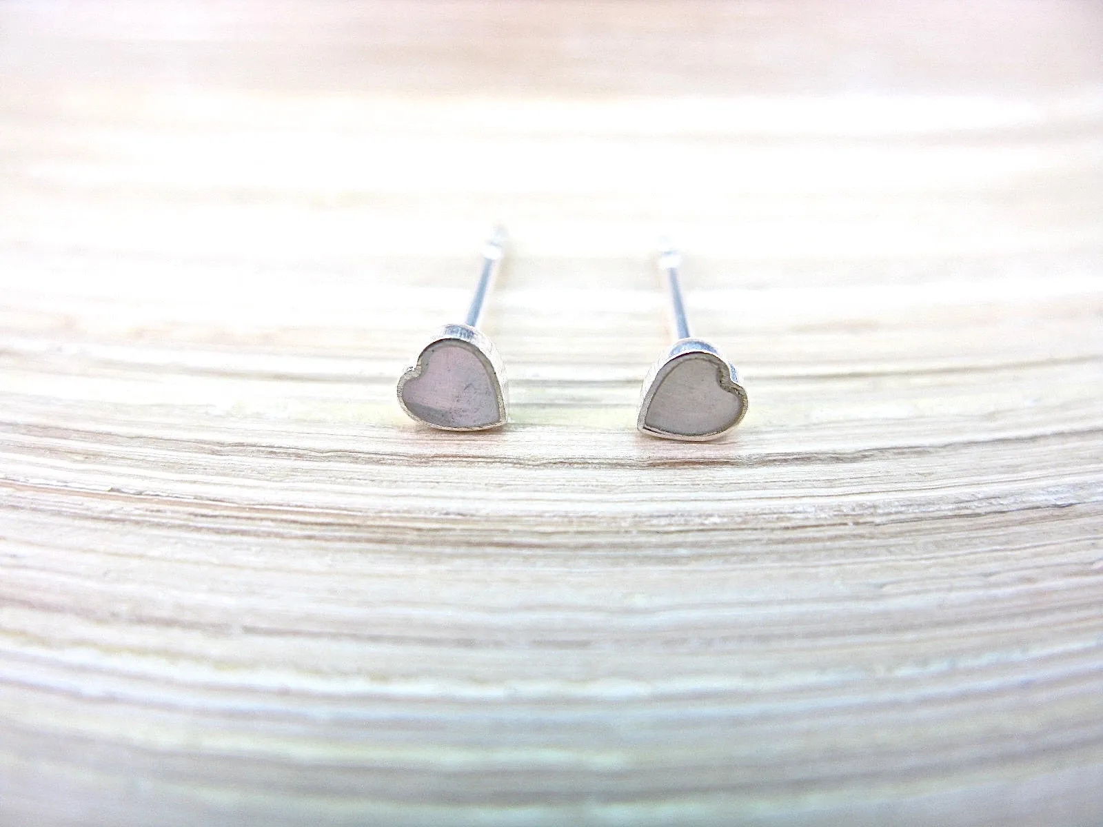 Mother of Pearl Heart Minimalist Stud Earrings in 925 Sterling Silver
