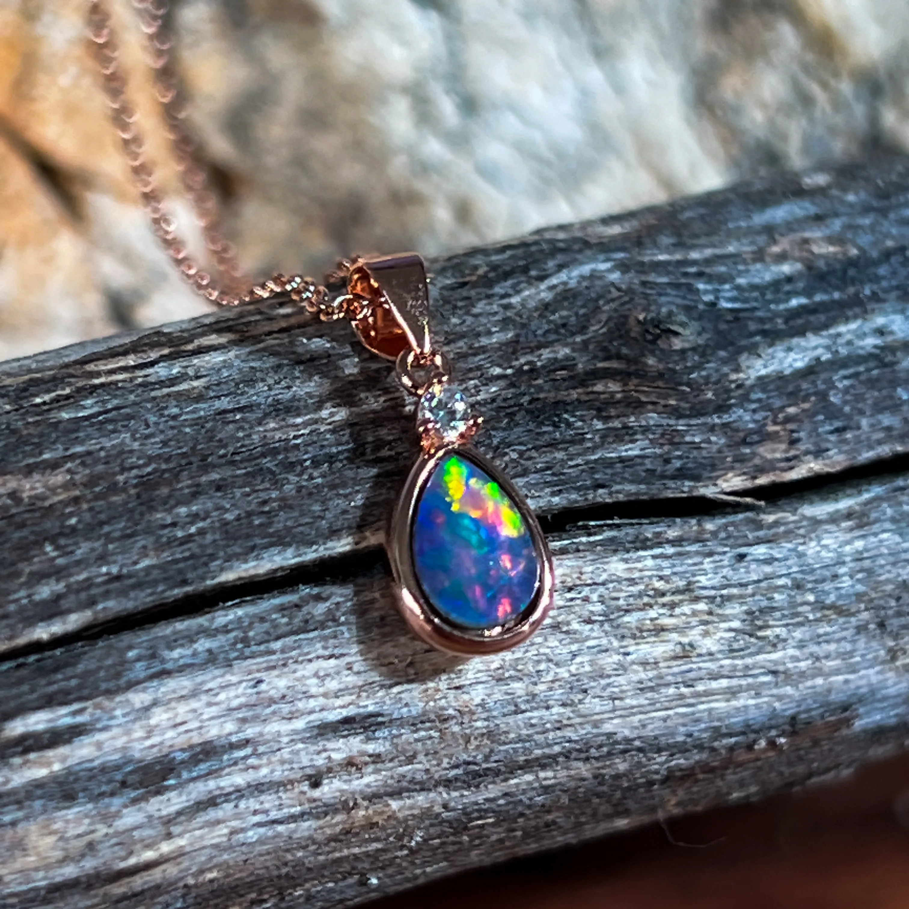 Rose Gold plated Silver pearshape Opal 7x5mm pendant