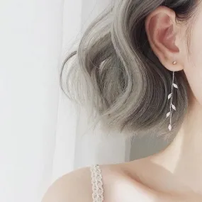 Silver Needle Willow Leaf Women Fashion Temperament Simple Long Tassel Earrings Gift Earring