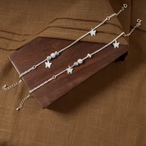 Simple Butterfly Charm Silver Anklet